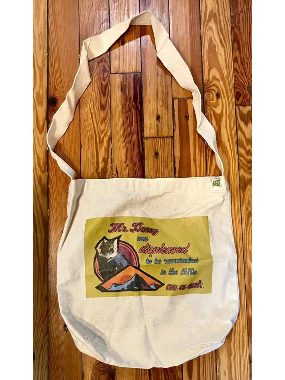 Handmade Funny Cat Canvas Crossbody Book Tote Mr Darcy Reincarnated OOAK Bag